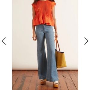 TIBI size 2 red/orange pleated sleeveless pleated yoke top!